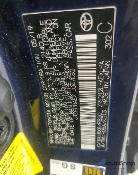 2020 Toyota Corolla Le из США, поврежденный, VIN JTDEPRAEXLJ047082